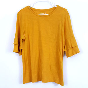 Loft Vintage Soft Yellow Tiered Bell Sleeve Top Women's Size Medium